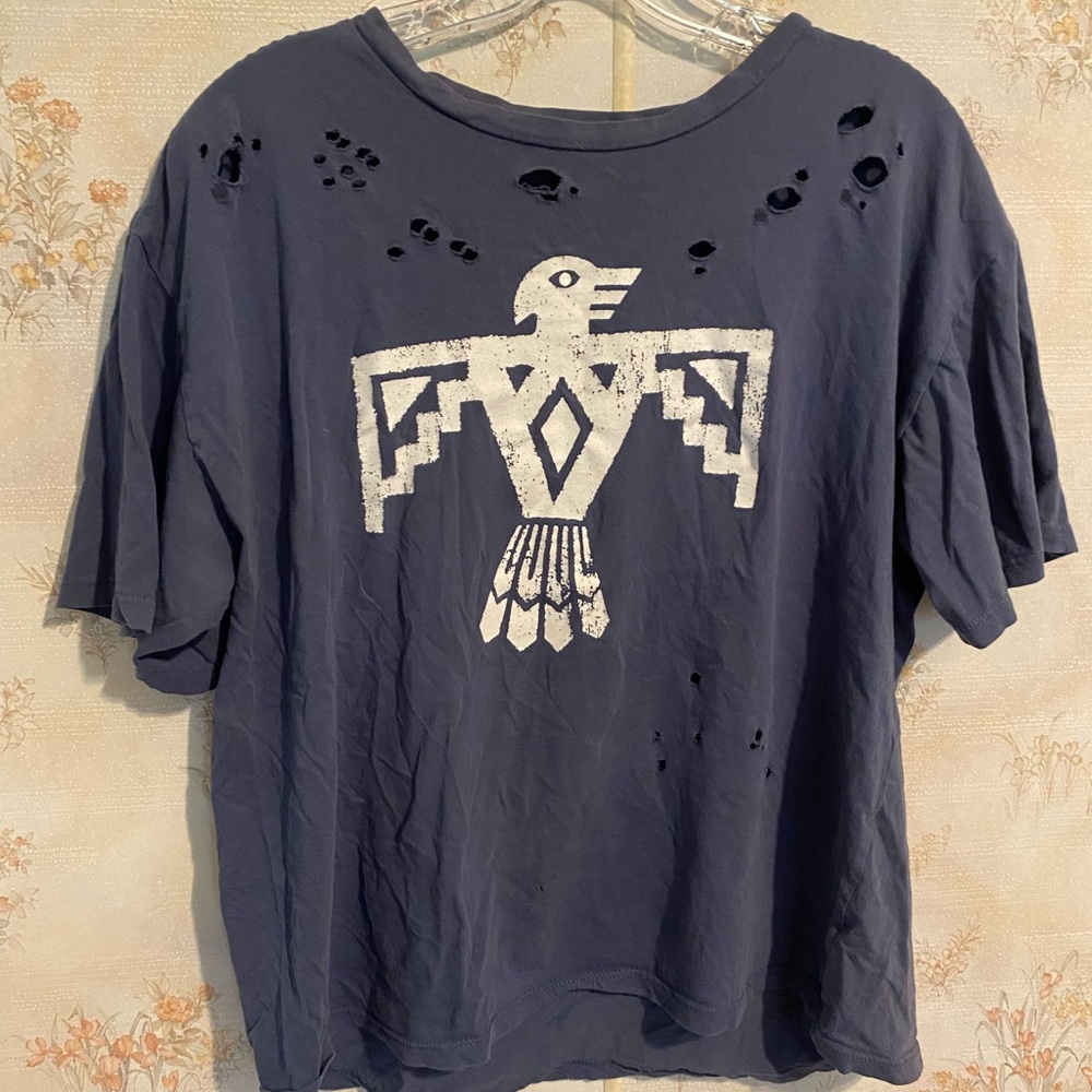 Navy Graphic Tee with Bird Design